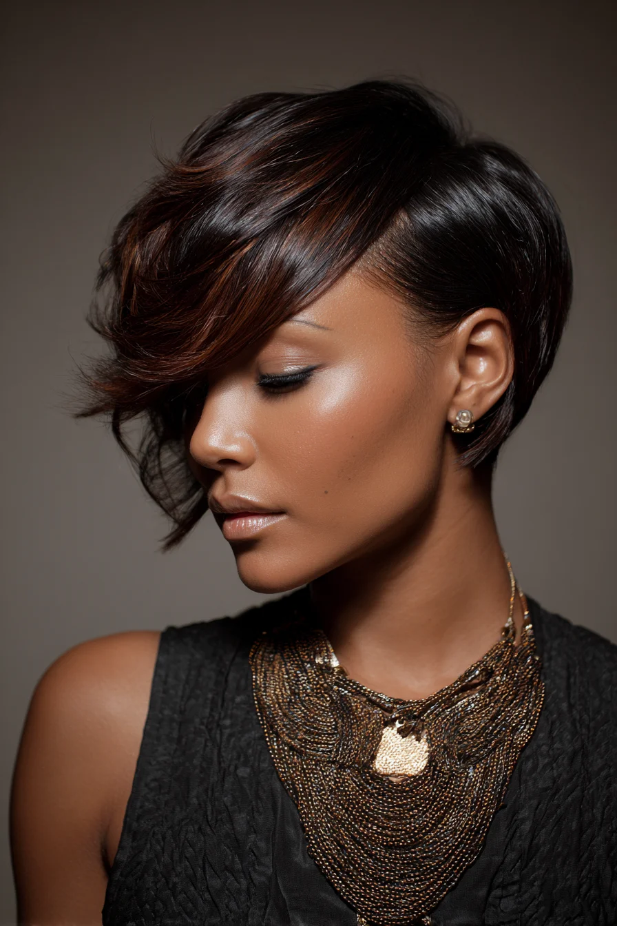 Asymmetrical Textured Pixie-Bob with Long Side-Swept Fringe