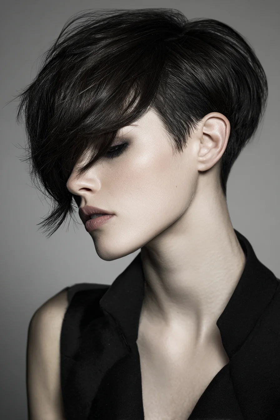 Asymmetrical Textured Pixie with Long Side-Swept Fringe