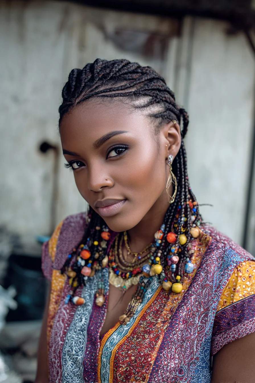Beaded Micro Cornrows with Short Box-Braid Ends
