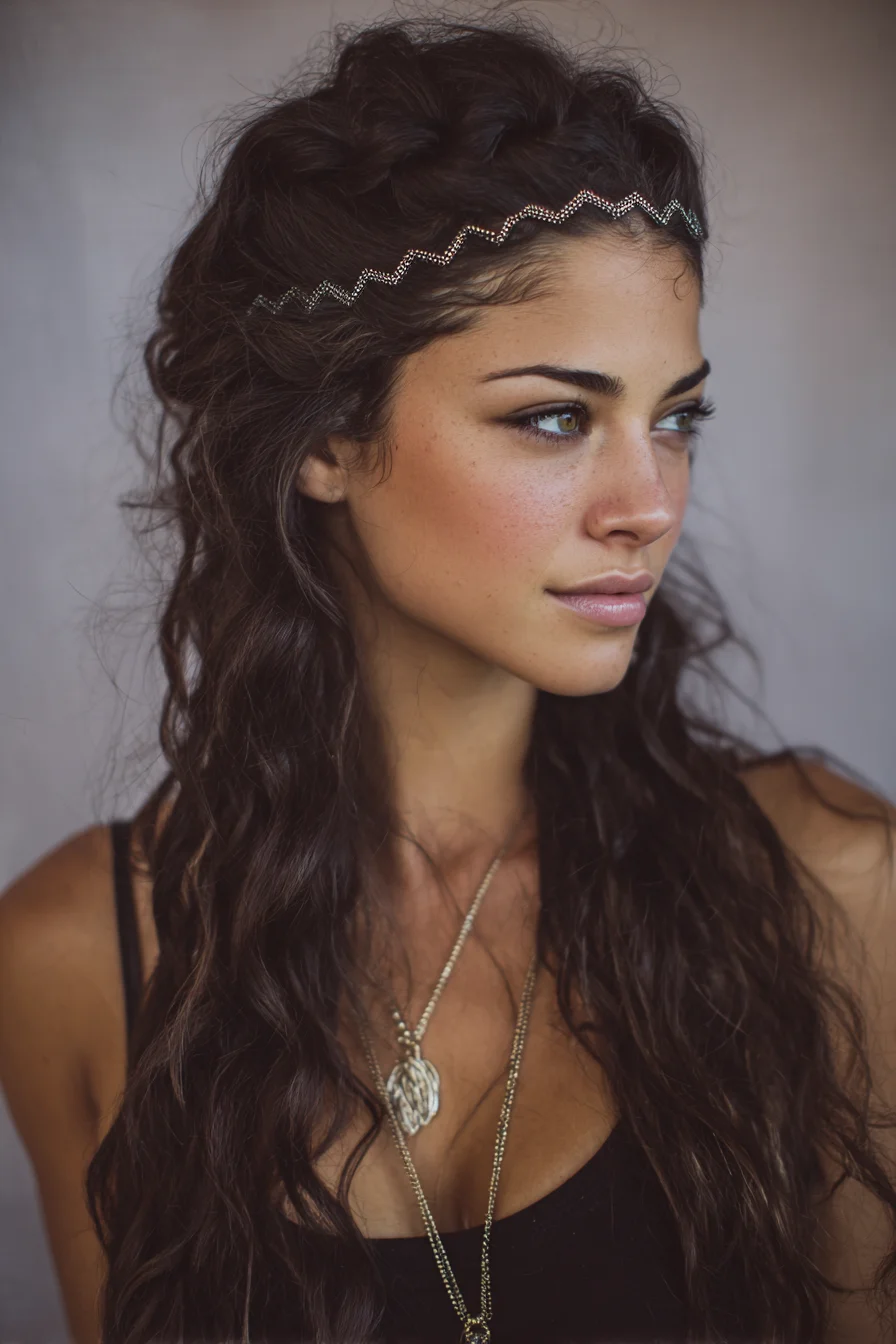Boho Crown Braid with Loose Beachy Waves