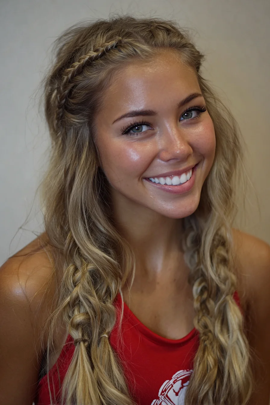Boho Crown Braid with Loose Textured Side Braids