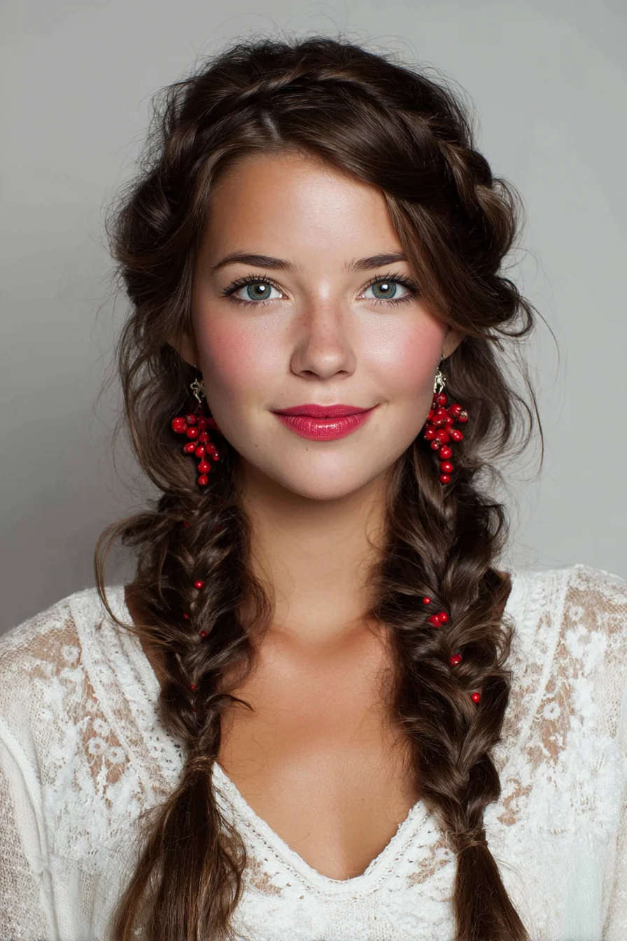 Boho Double Fishtail Braids with Crown Twist — Loose Textured Braids