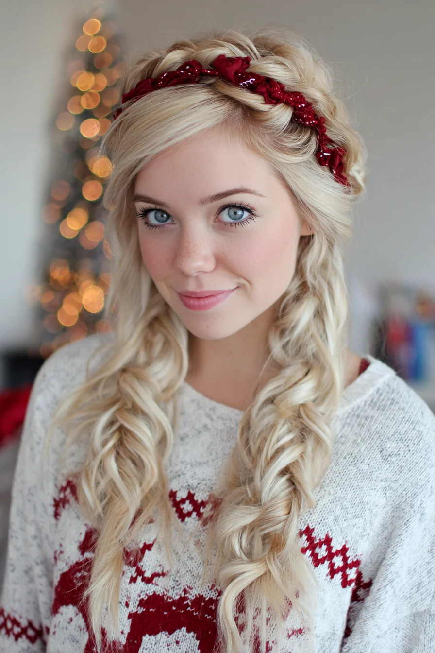 Boho Halo Braid with Textured Fishtail Pigtails