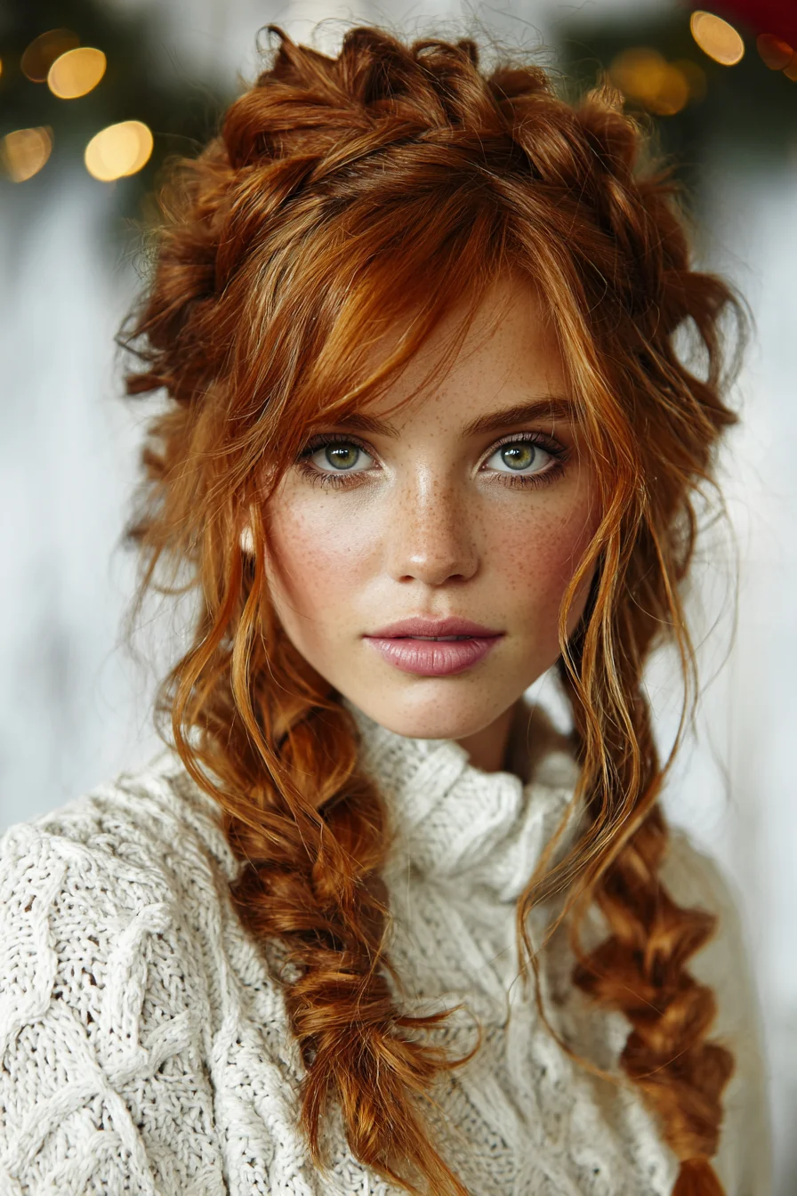 Boho Textured Double Braids with Crown Braid and Face‑Framing Tendrils