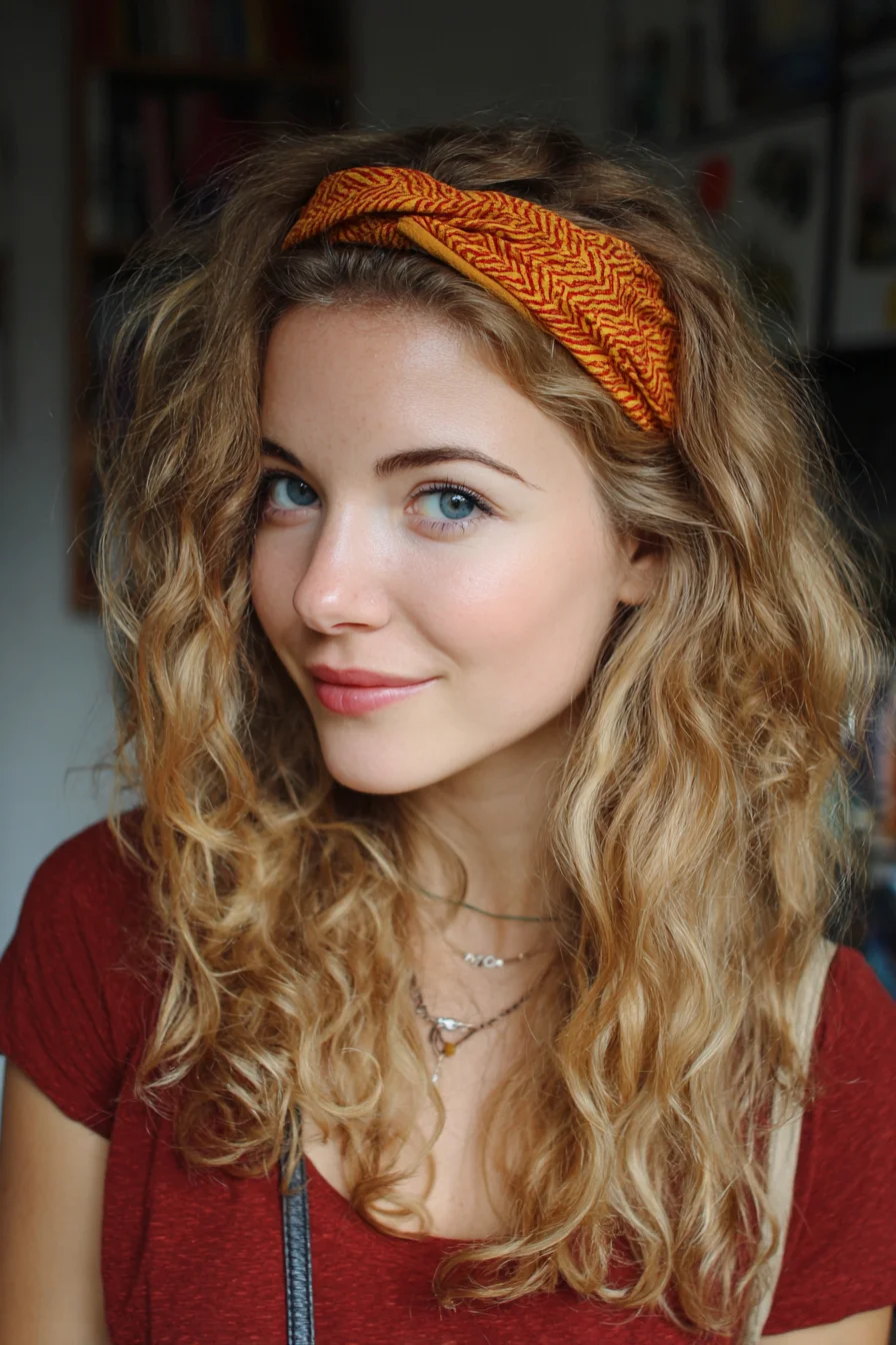 Boho Wavy Medium-Length Hair with Twisted Fabric Headband