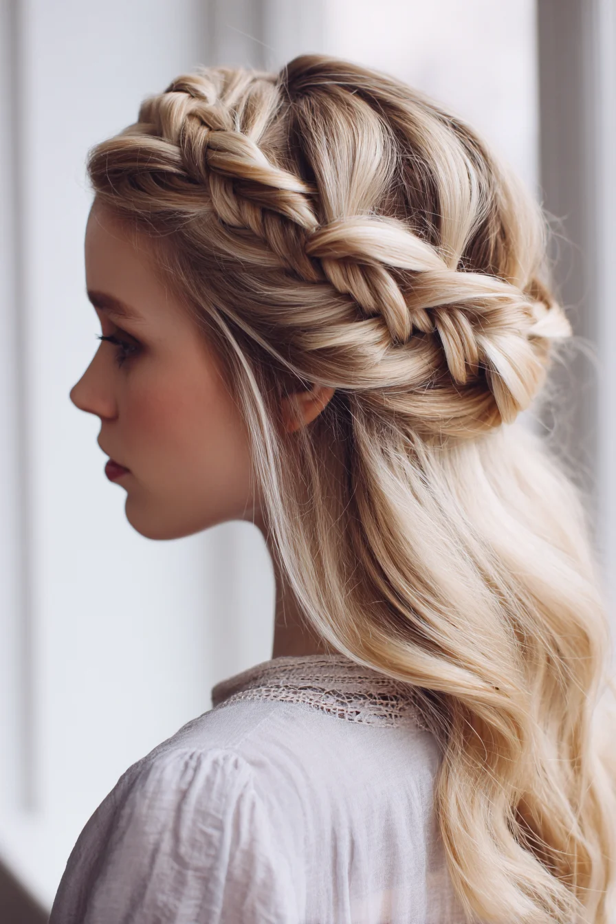 Braided Crown Half-Up: Voluminous Dutch/French Braid for Long Hair
