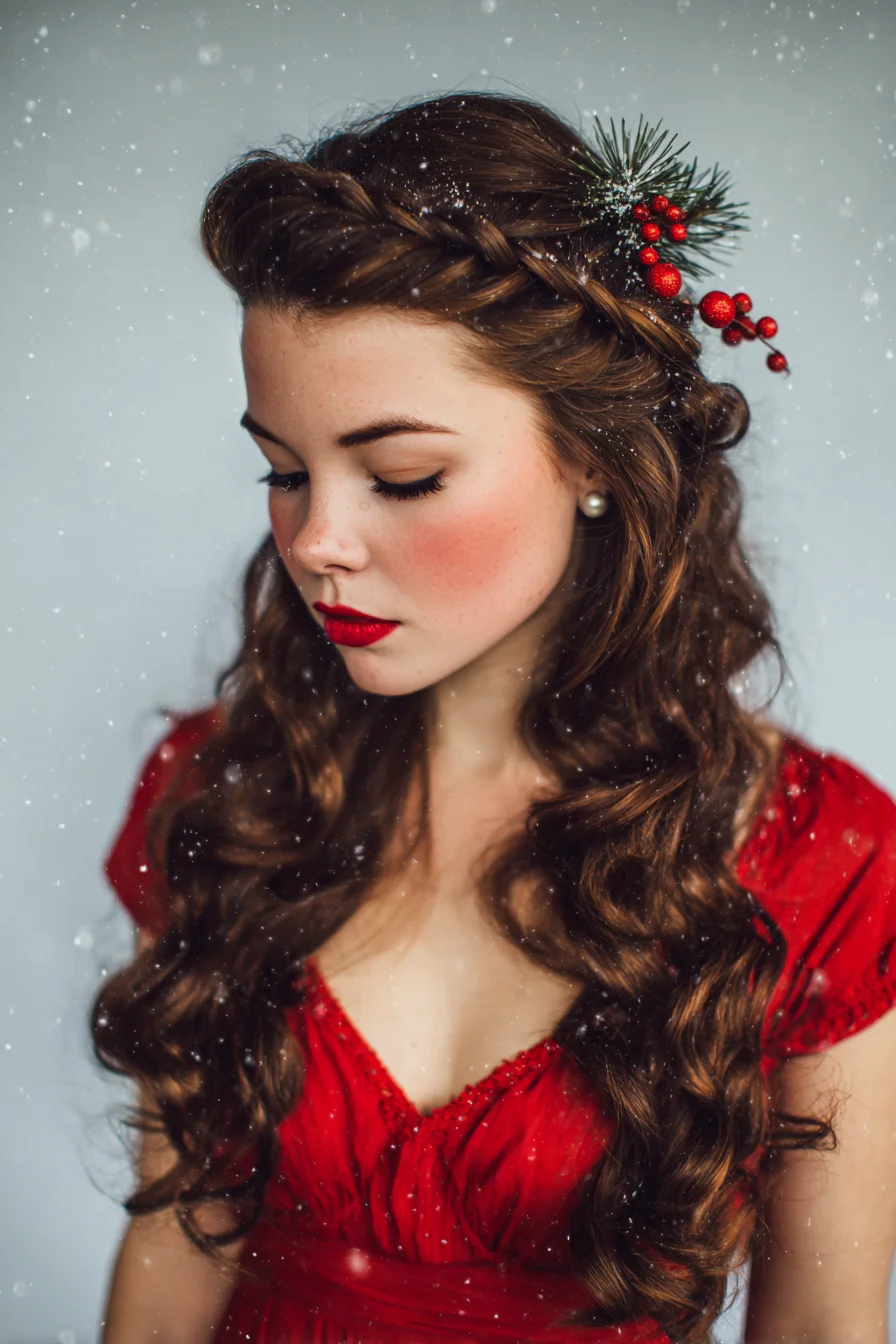 Braided Crown Half-Up with Loose Hollywood Waves