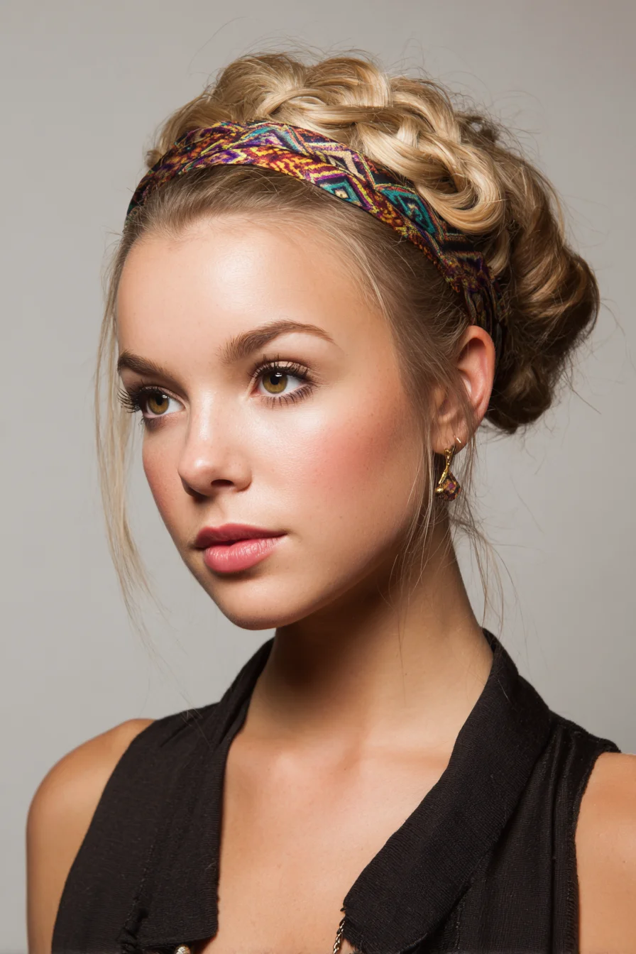 Braided Crown Updo with Headband — Textured Romantic Upstyle