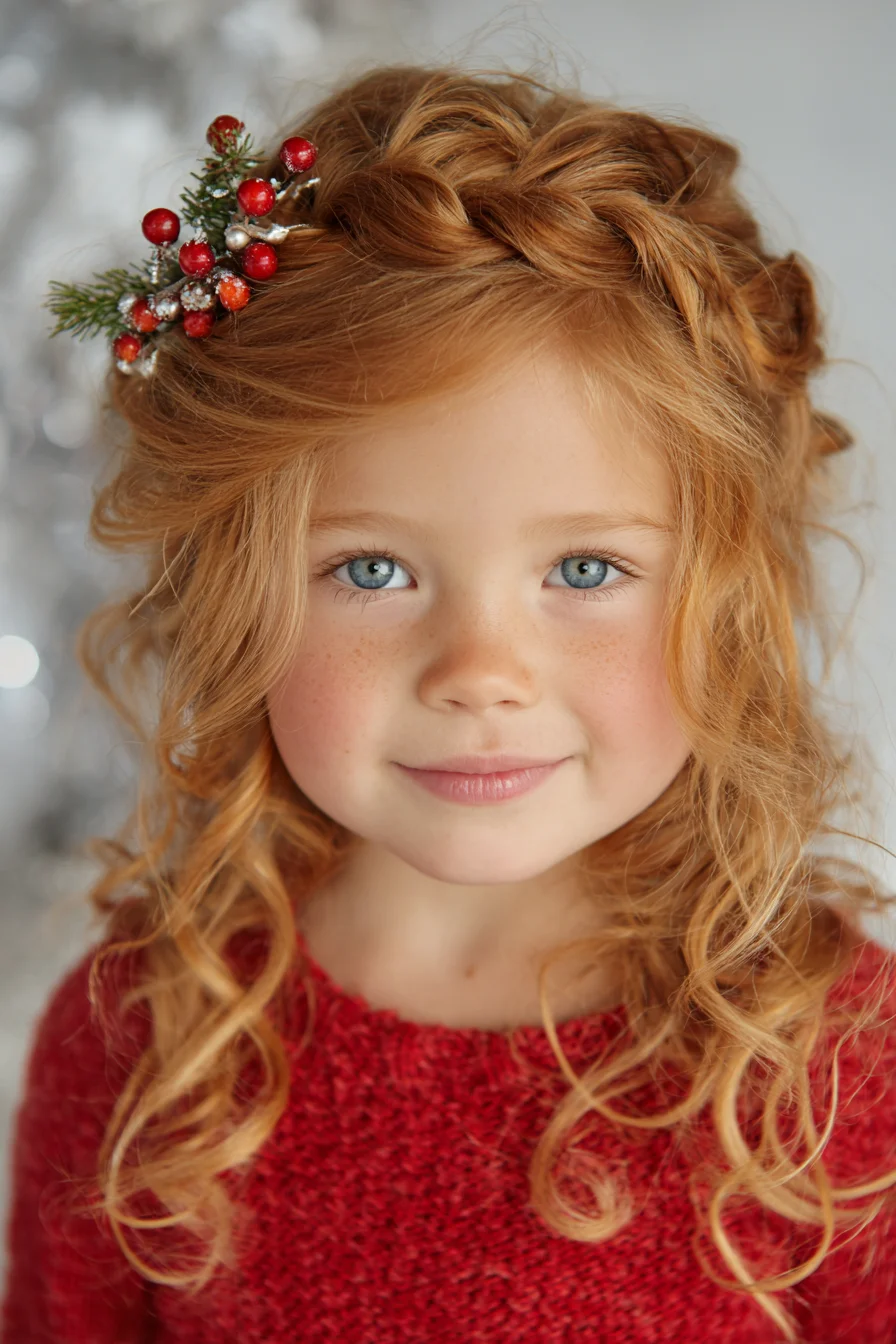 Braided Crown with Soft Curls — Festive Half-Up Hairstyle for Kids
