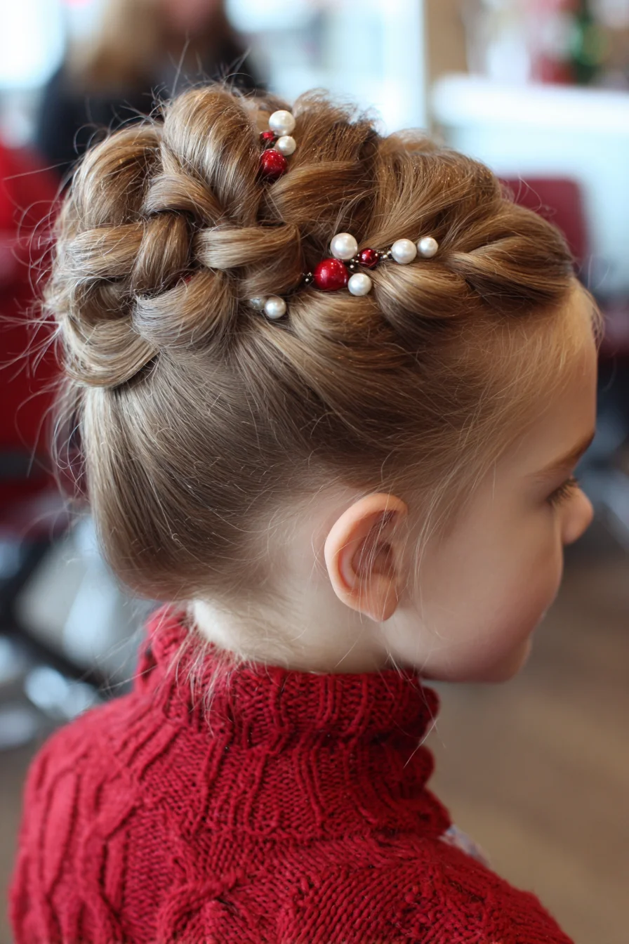 Braided Twisted Bun Updo with Pearl Bead Accents