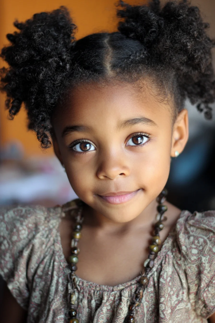 Center-Part Double Puffs — Natural Curly/Kinky Hair Puff Ponytails