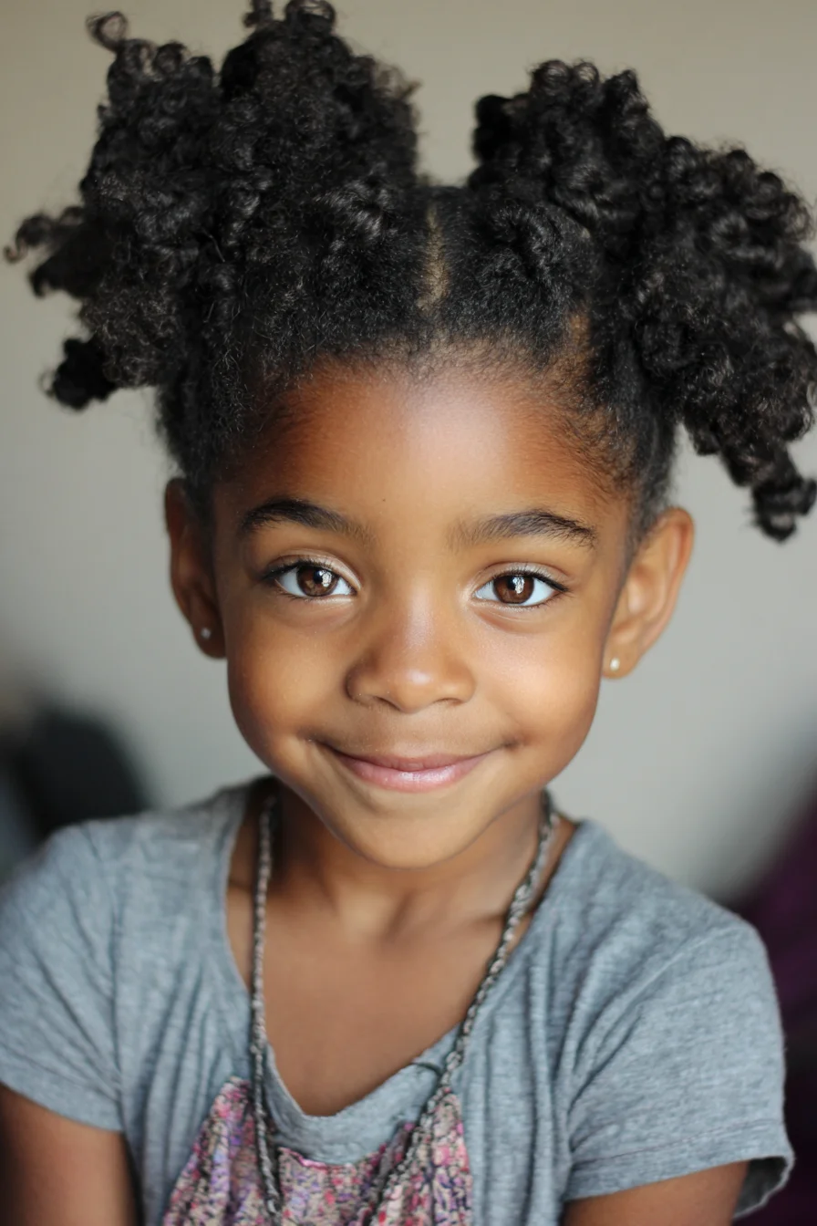 Center-Parted Double High Puffs for Natural Coily Hair