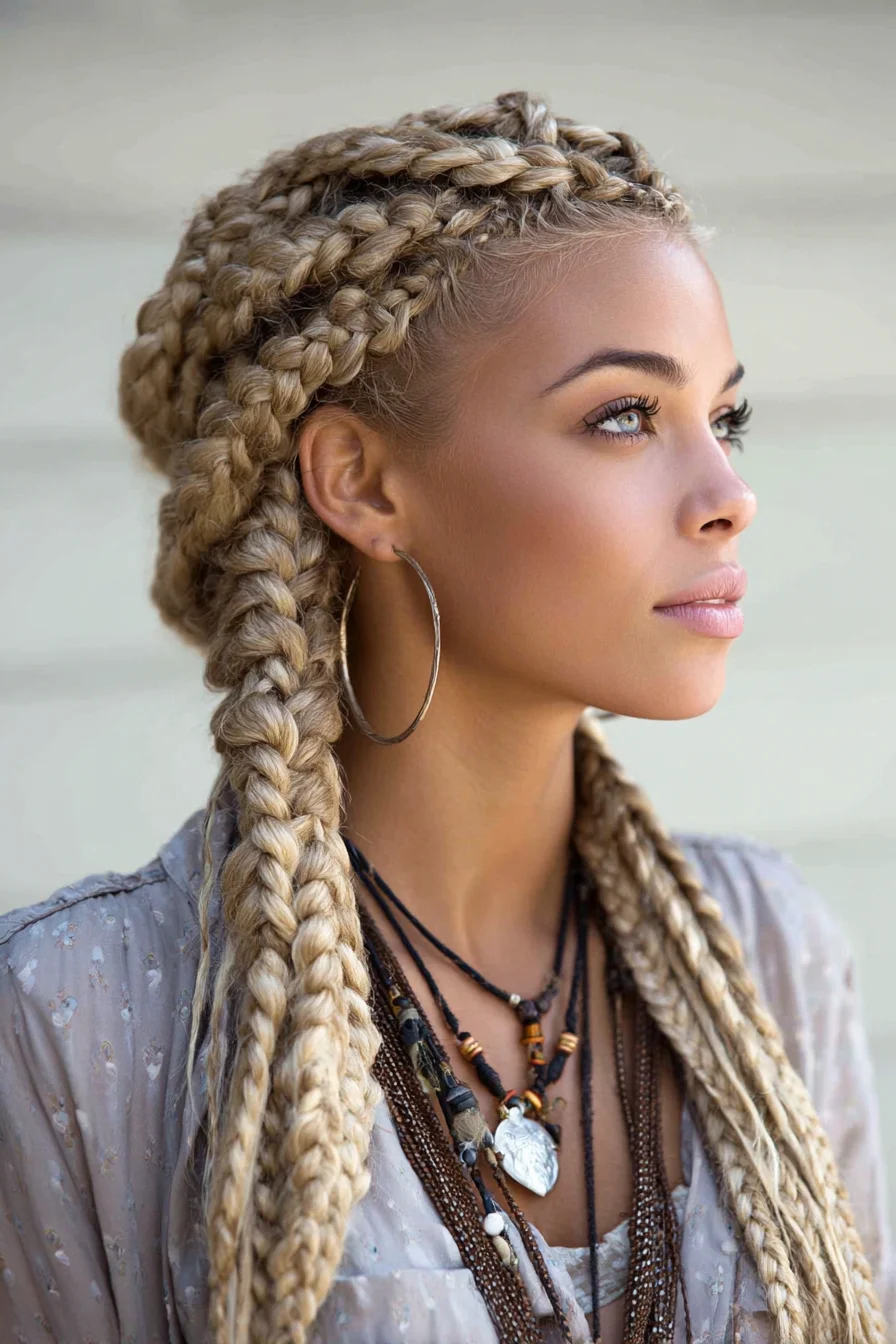 Chunky Cornrow Crown with Long Blonde Box Braids
