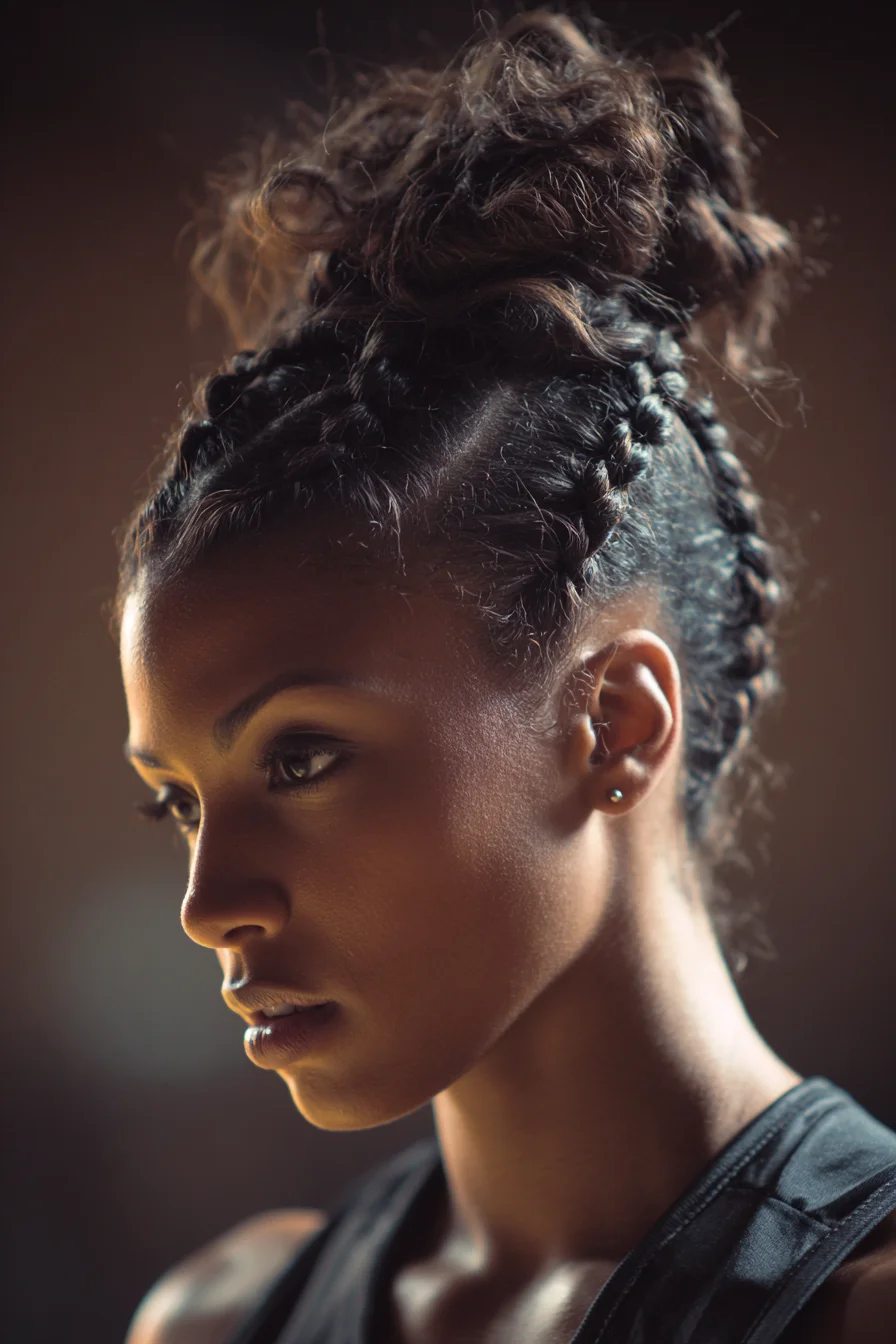Cornrow Accents with Textured High Bun — Natural Hair Braided Updo