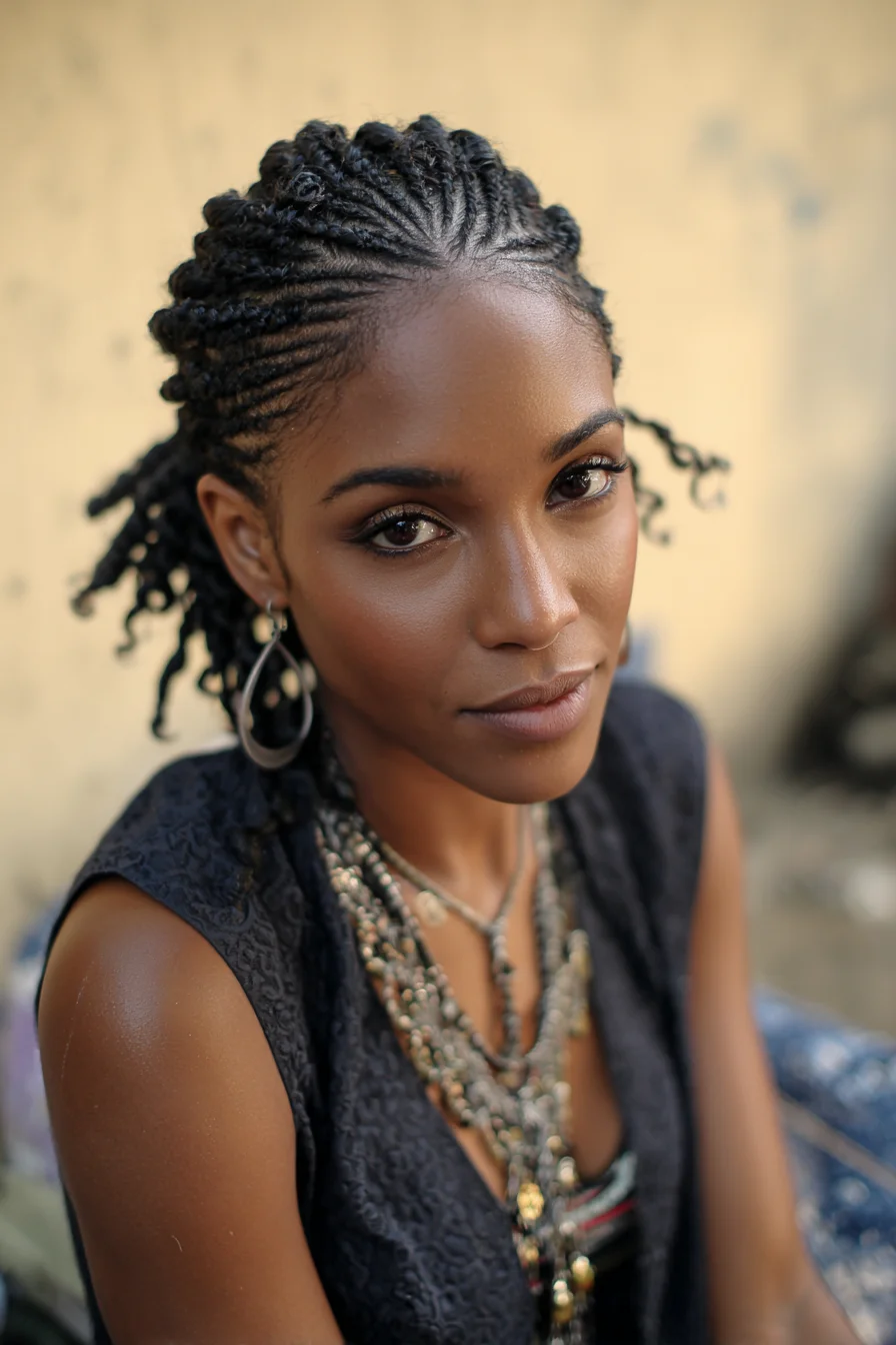 Cornrow Feed-In Braids Pulled Into Low Twists — Protective Natural Hair Style