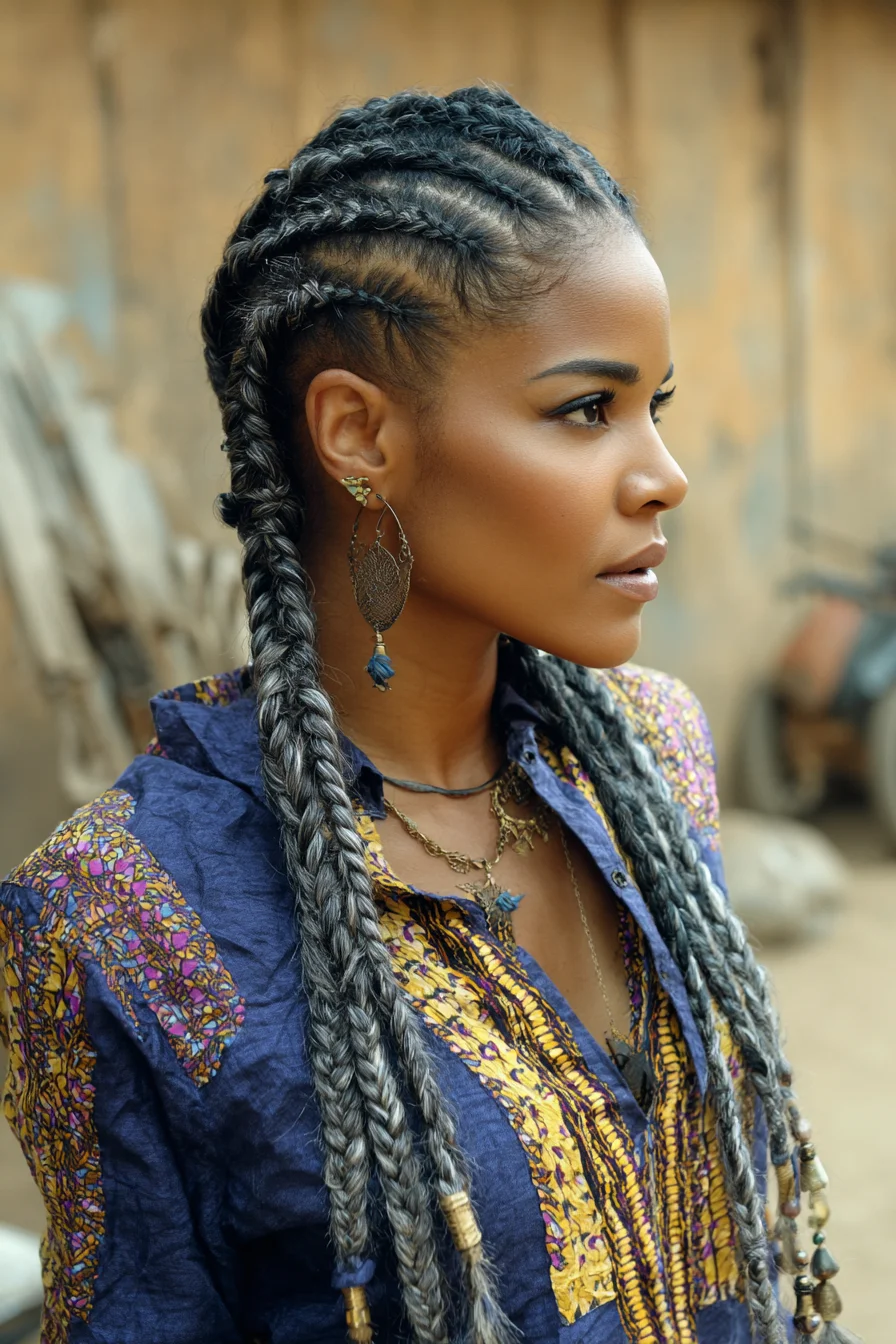 Cornrow Feed‑In Braids with Long Box Braids — Protective Style for Textured Hair
