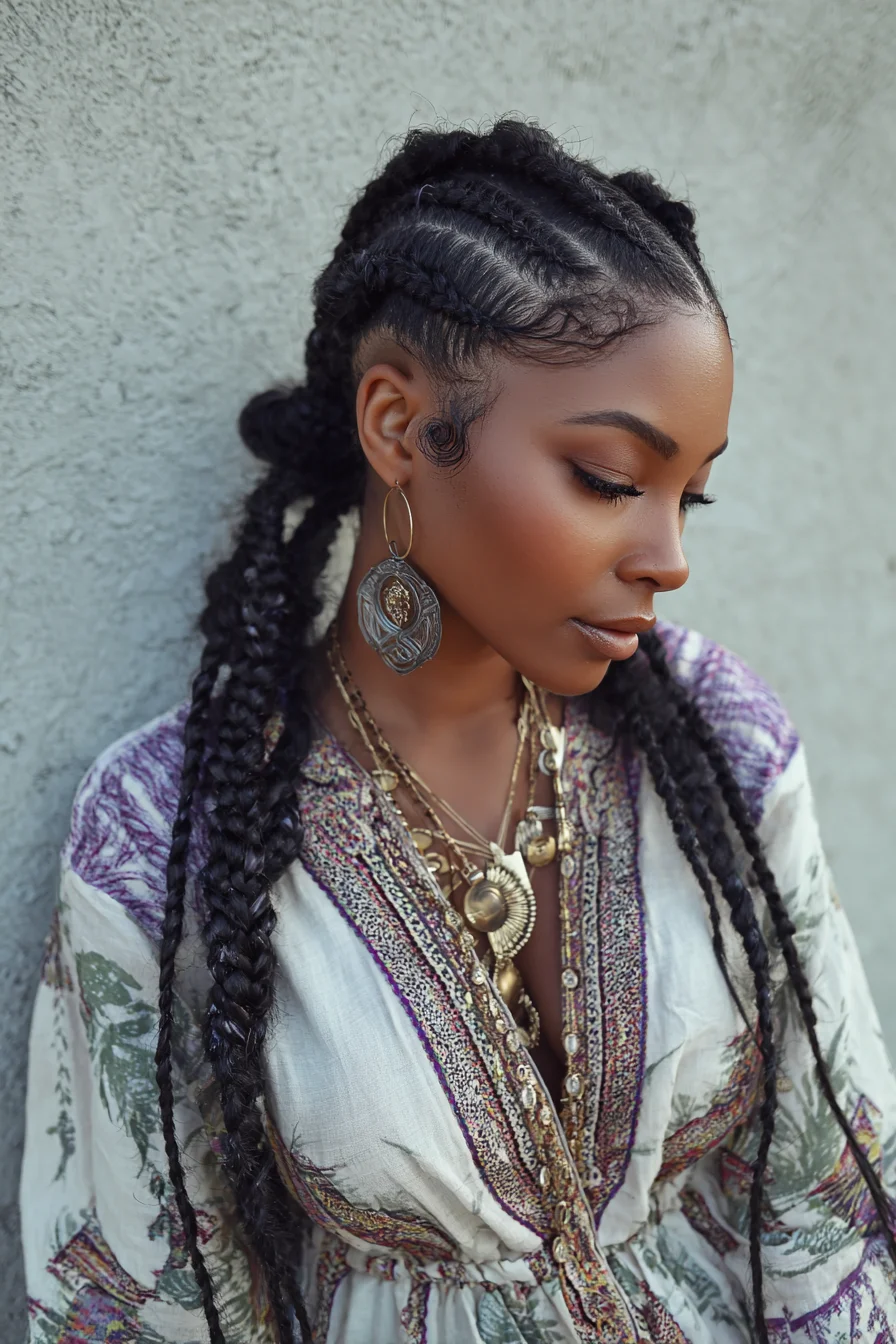 Cornrow-to-Long Braids with Styled Baby Hairs