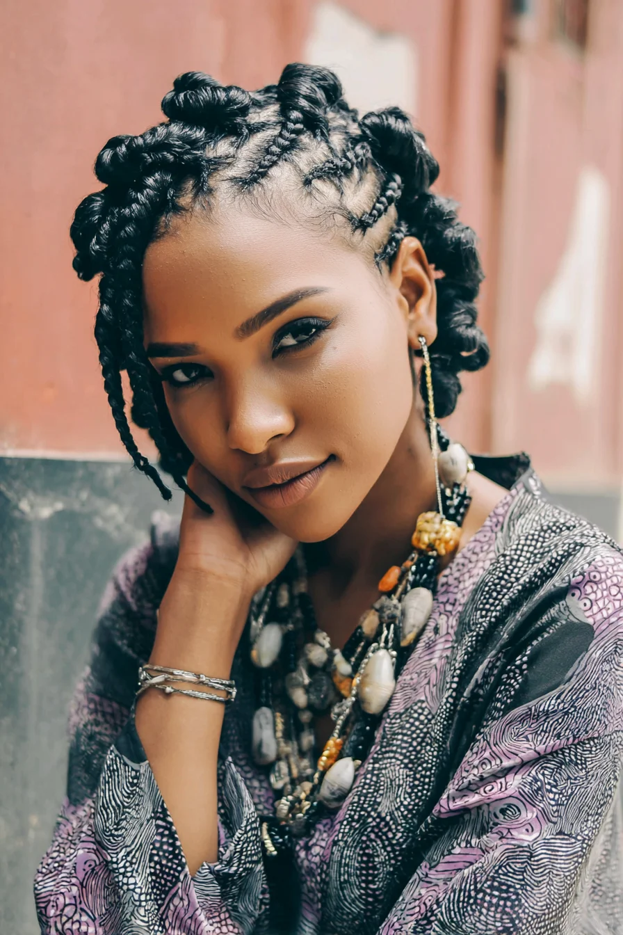 Cornrowed Bantu Knots with Defined Parts – Protective Twist-Up Style