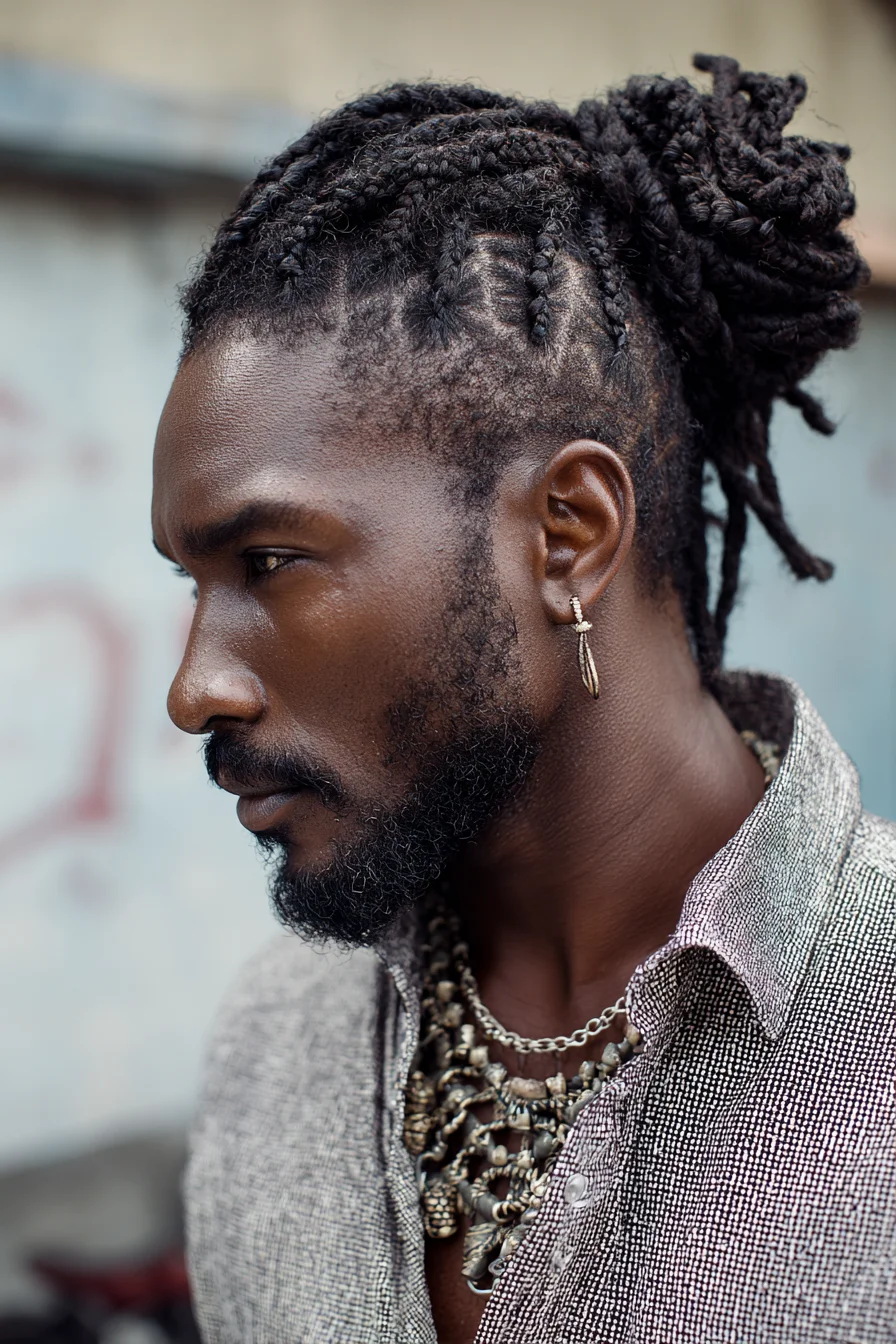 Cornrowed Side Braids into High Twisted Loc Bun