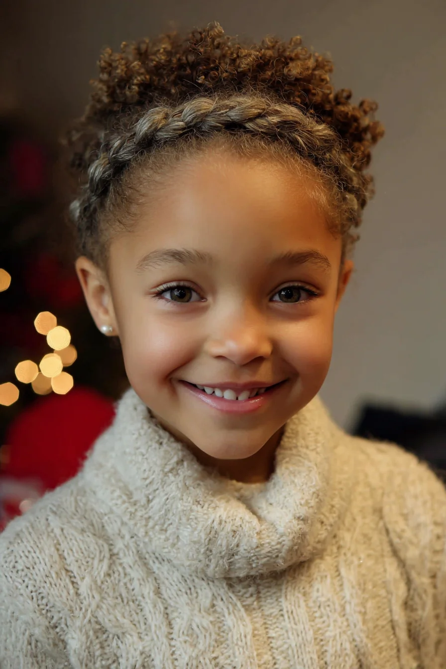 Curly Crown (Halo) Braid with High Textured Puff