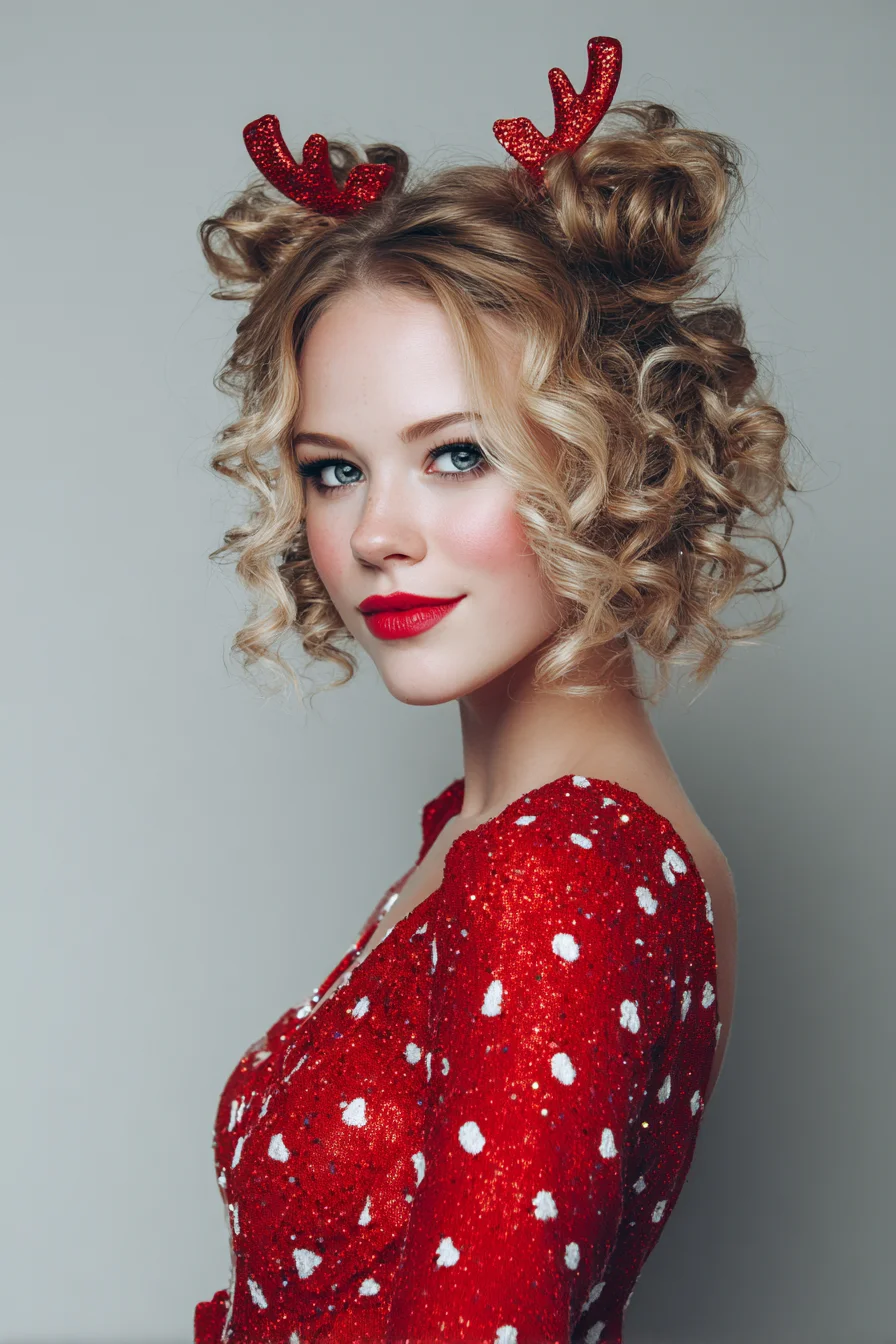 Curly Double Mini Buns with Soft Face-Framing Ringlets