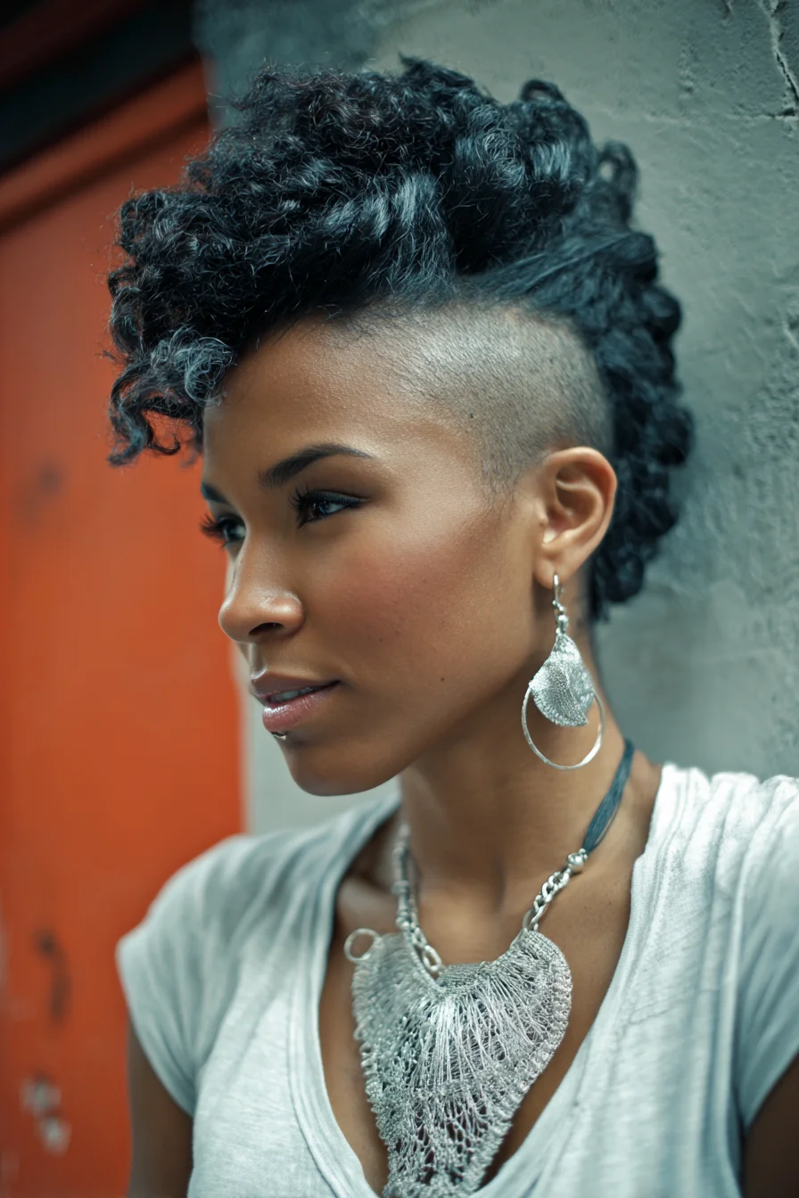 Curly Tapered Faux Hawk (Shaved Sides) — Textured Mohawk for Natural Curls