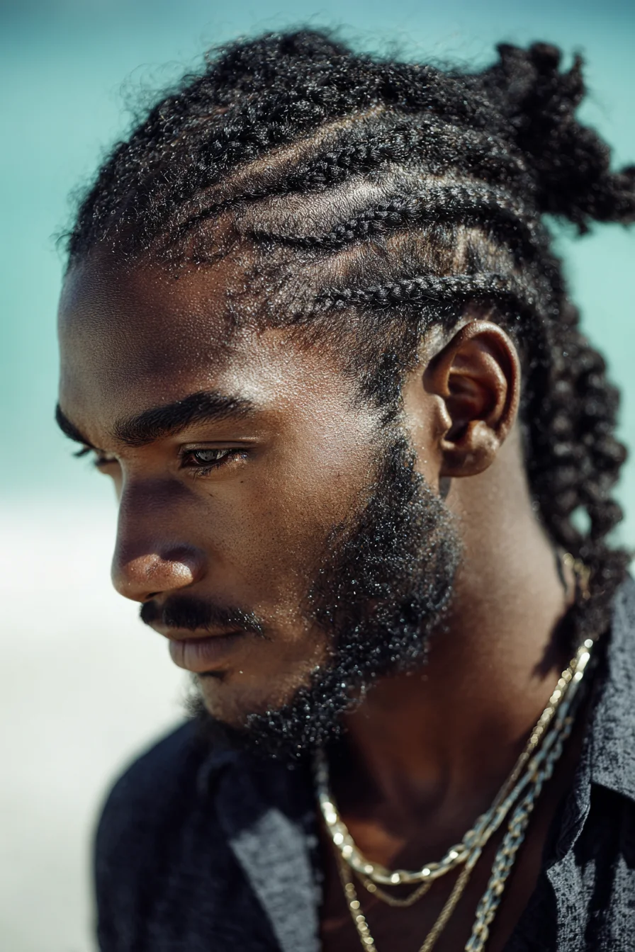 Curved Cornrows Into Low Textured Ponytail