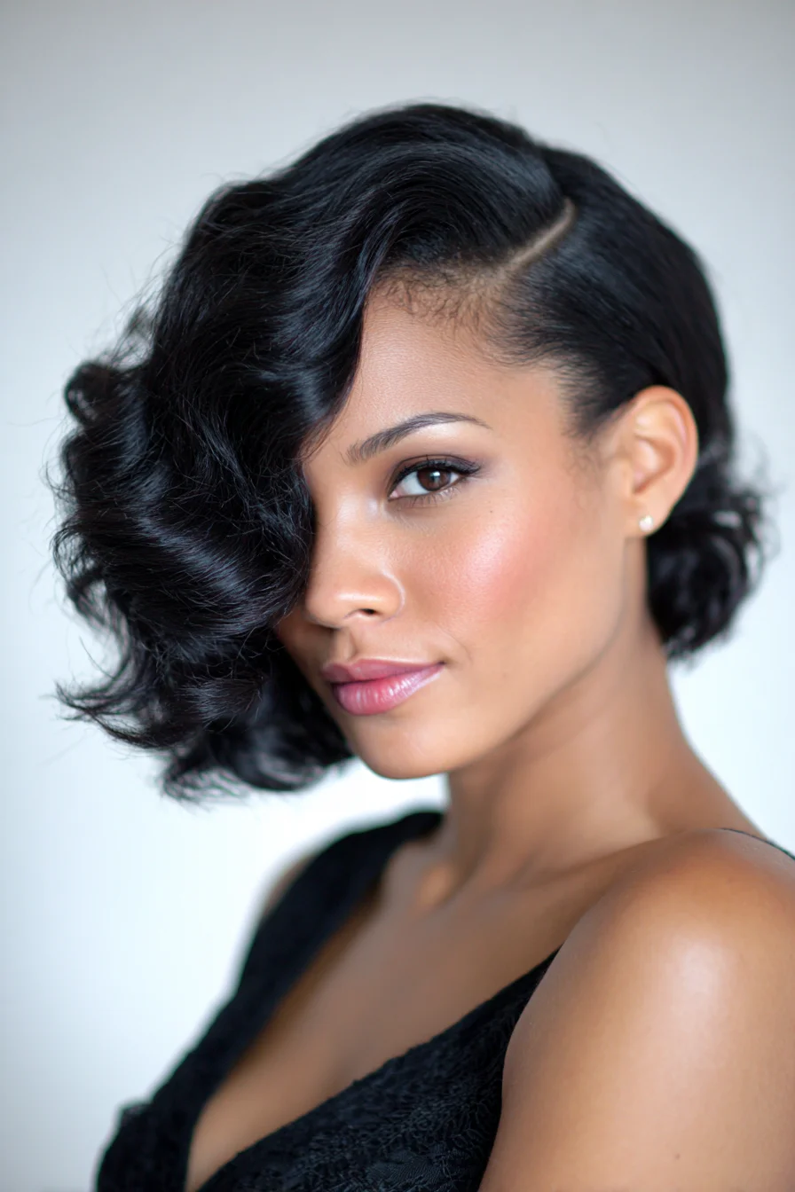 Deep Side-Part Sculpted Waves — Short Textured Bob