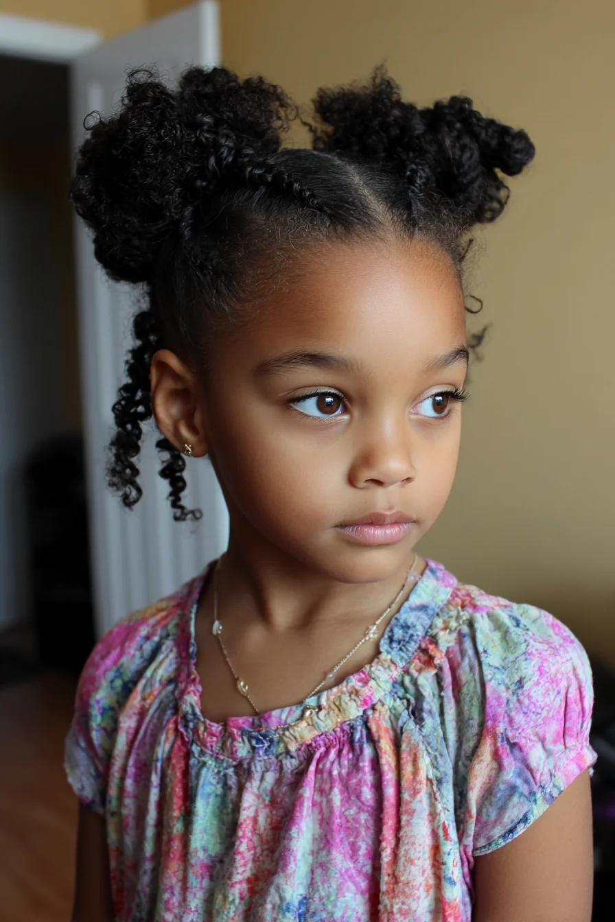 Double Curly Buns with Center Cornrows — Natural Textured Hair