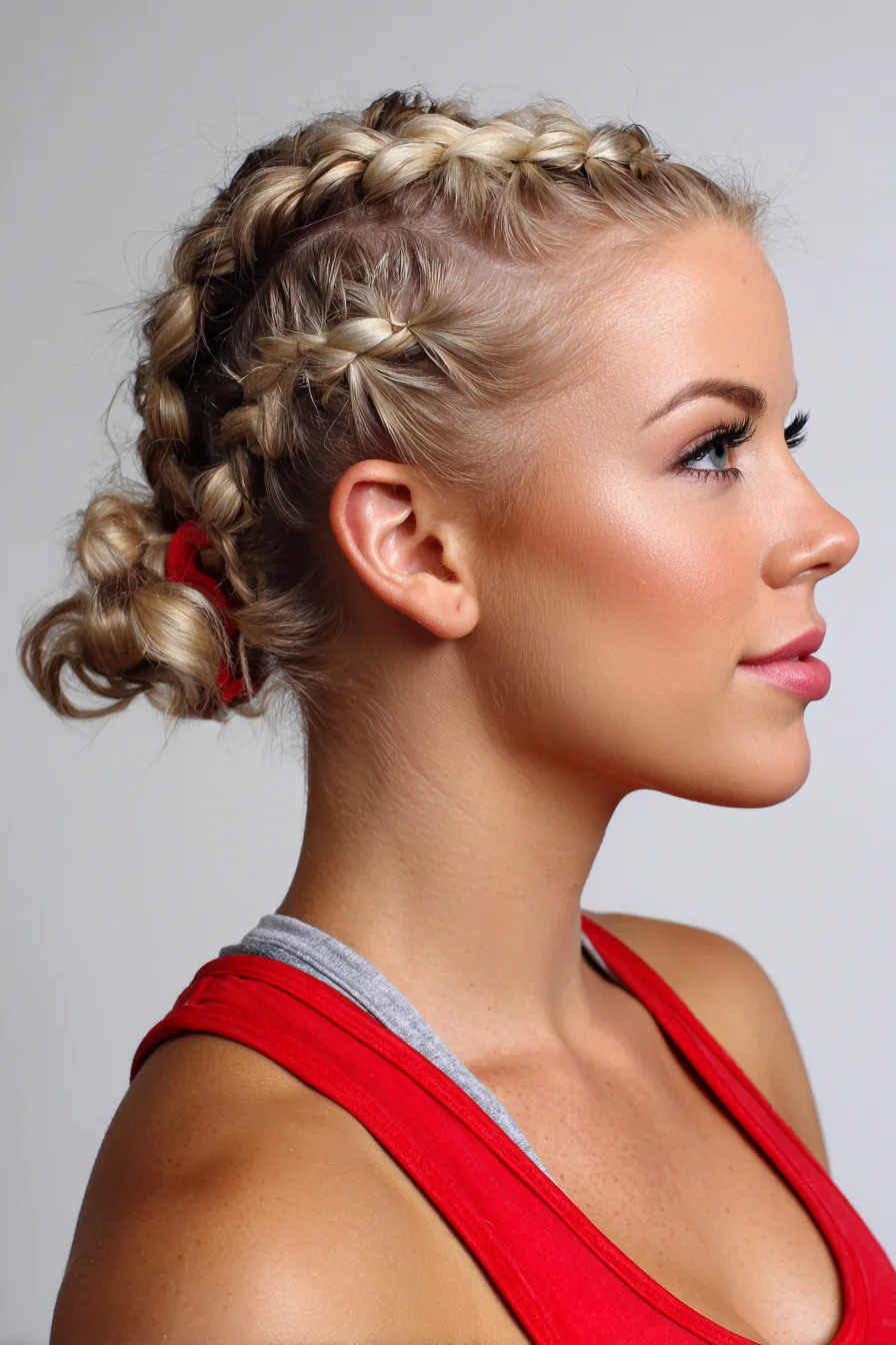 Double Dutch Braids into Low Bun — Sporty Braided Updo