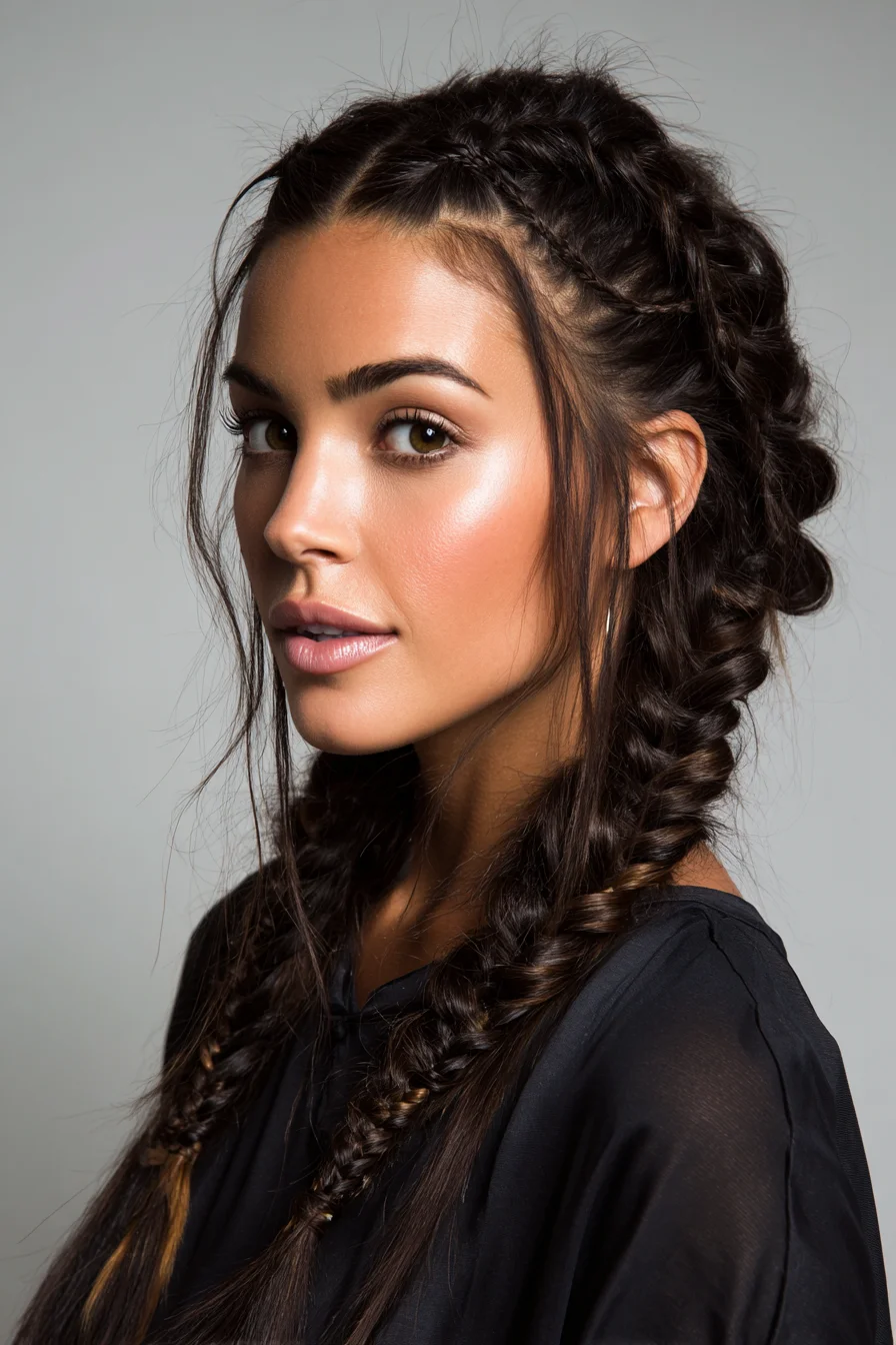 Double Dutch Braids with Loose Face‑Framing Pieces — Textured Boho Look