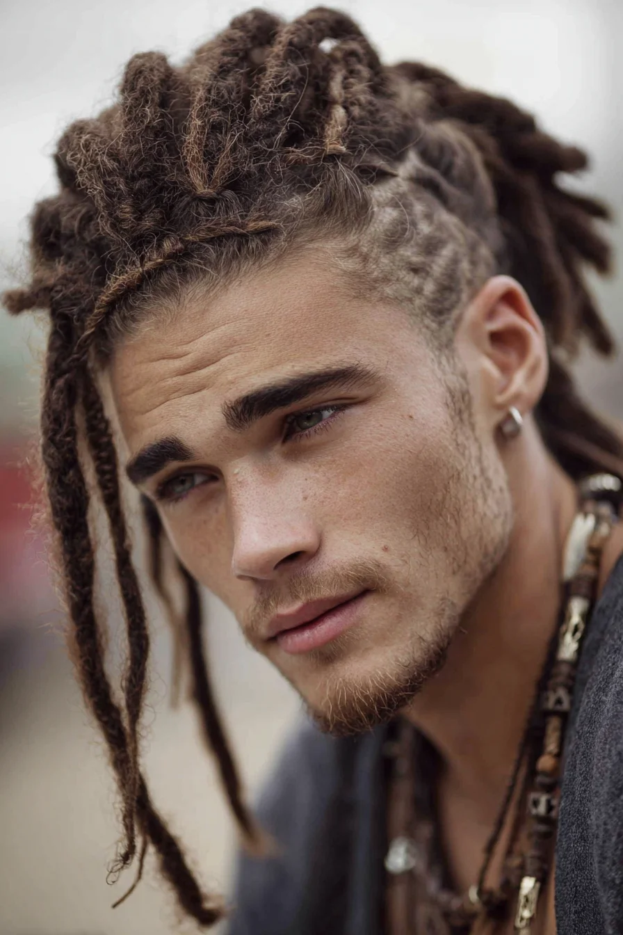 Dreadlock Half-Up with Tapered Undercut and Side Cornrows