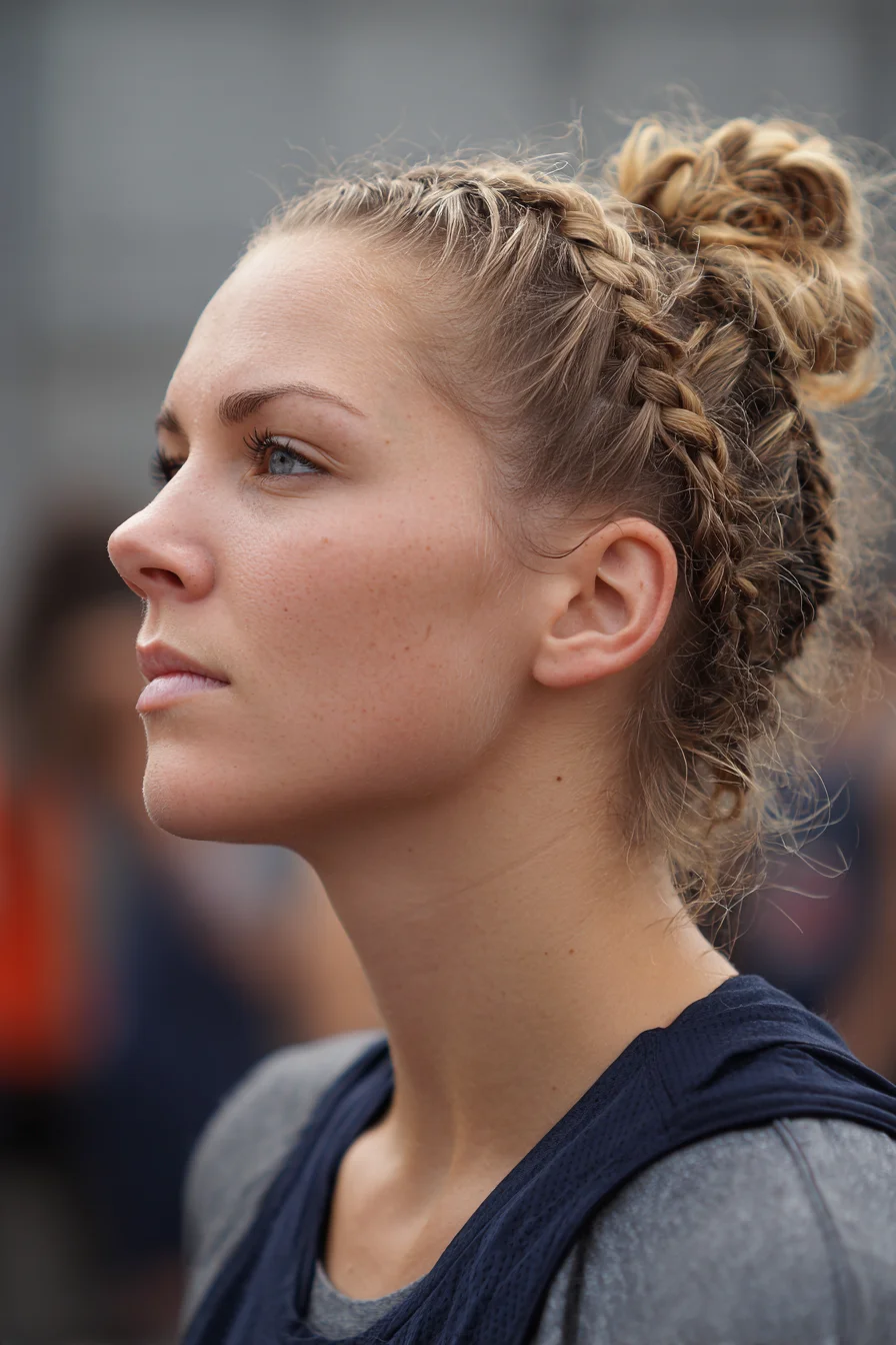Dutch Braids Into Textured High Bun (Braided Top Knot)