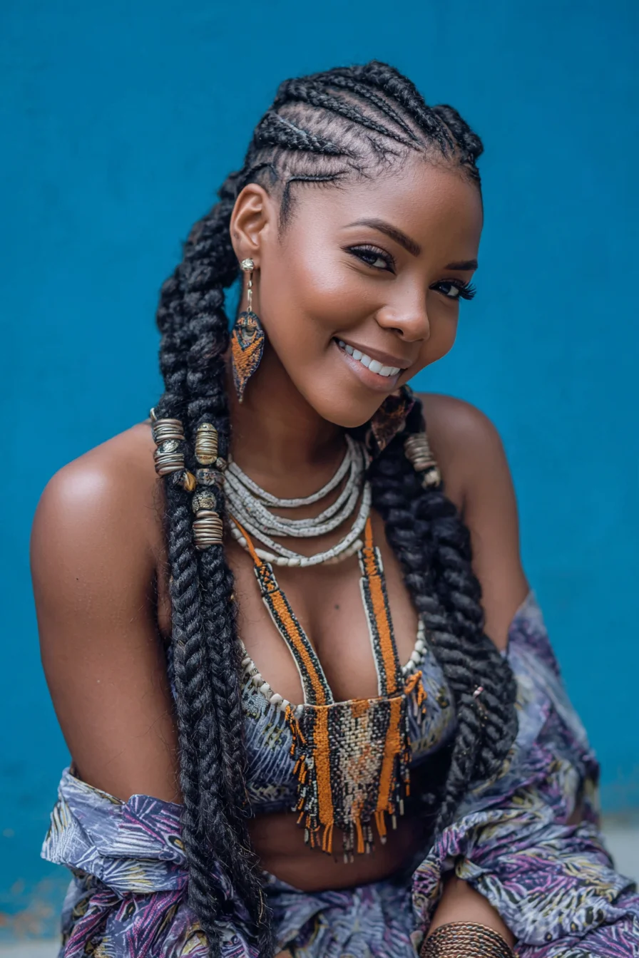 Feed‑In Cornrows to Long Rope Twists with Bead Accents