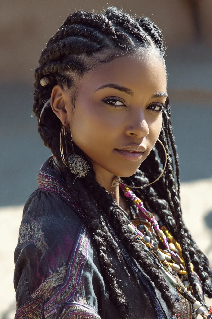Feed‑In Cornrows Transitioning into Long Box Braids — Protective Natural Style