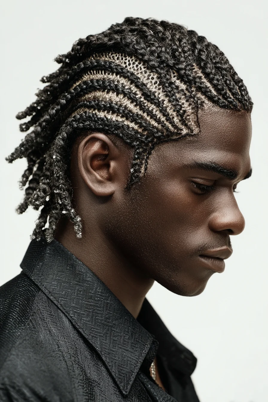 Feed‑In Cornrows with Short Textured Twists — Mens Protective Style