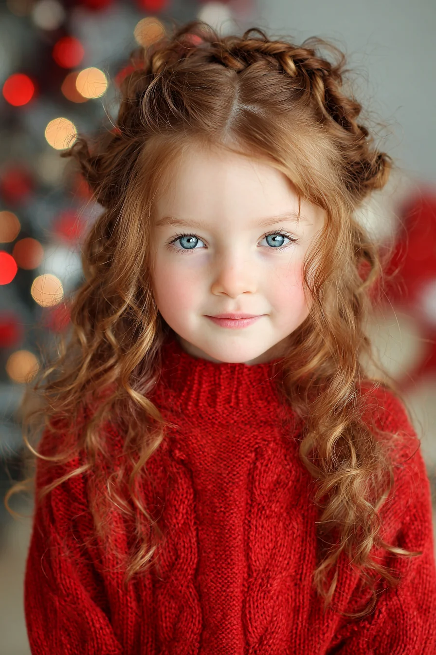 Half-Up Braided Crown with Loose Natural Curls — Kids Holiday Style