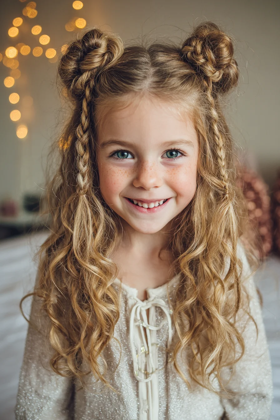 Half‑Up Double Braided Space Buns with Loose Waves