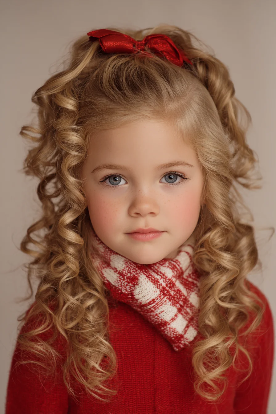 Half-Up Ringlet Curls with Bow — Kids Formal Curly Hairstyle