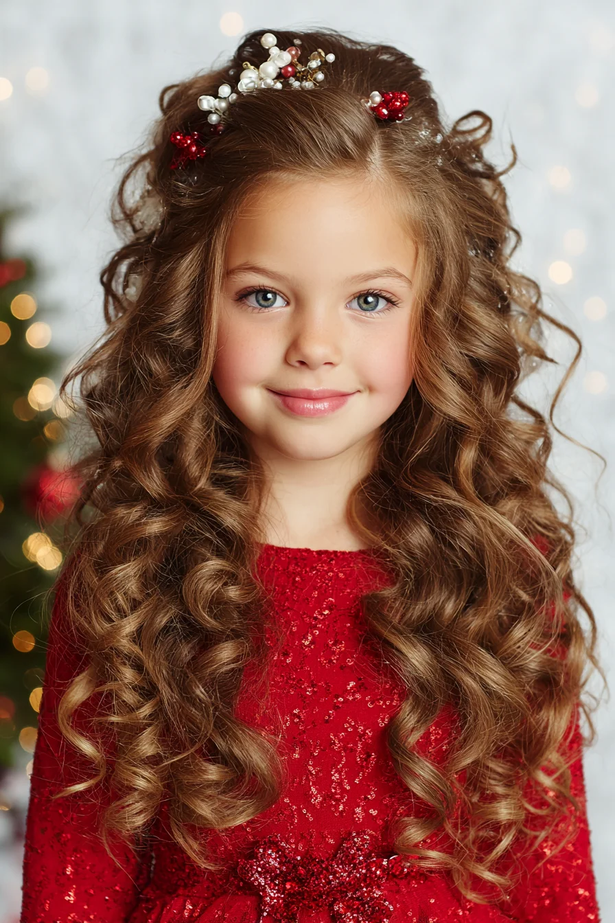 Half‑Up Romantic Ringlets with Decorative Hairpiece — Long Curly Hair