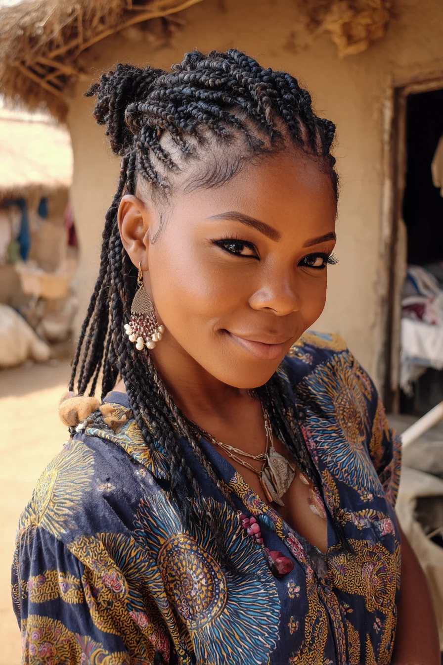 Half-Up Small Two-Strand Twists with Sleek Laid Edges