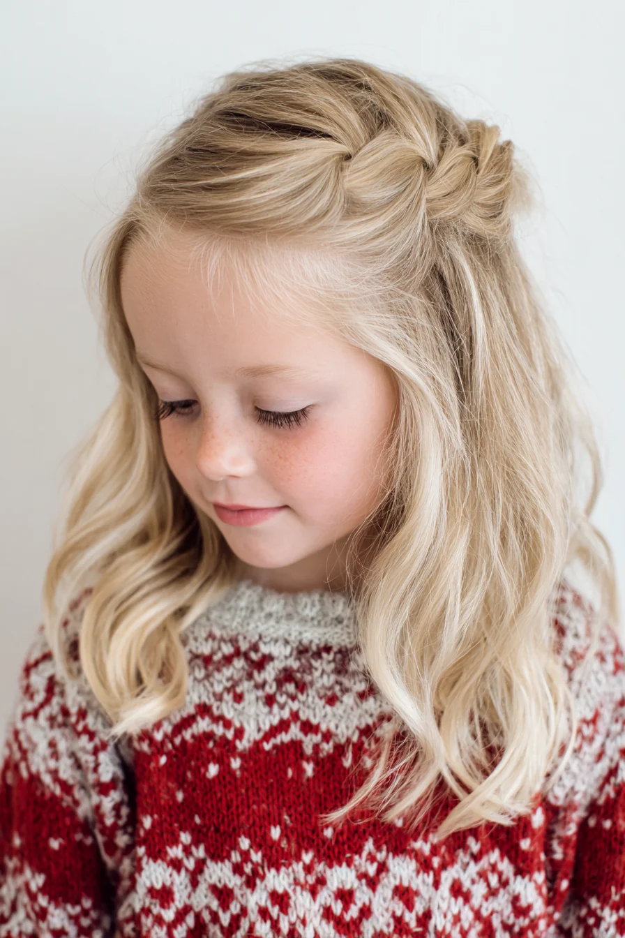 Half‑Up Twisted Braid with Loose Beachy Waves for Medium‑Length Blonde Hair