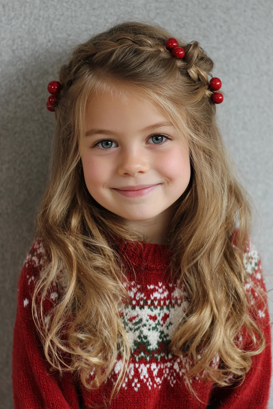 Half-Up Twisted Braids with Bead Accents for Long Wavy Hair