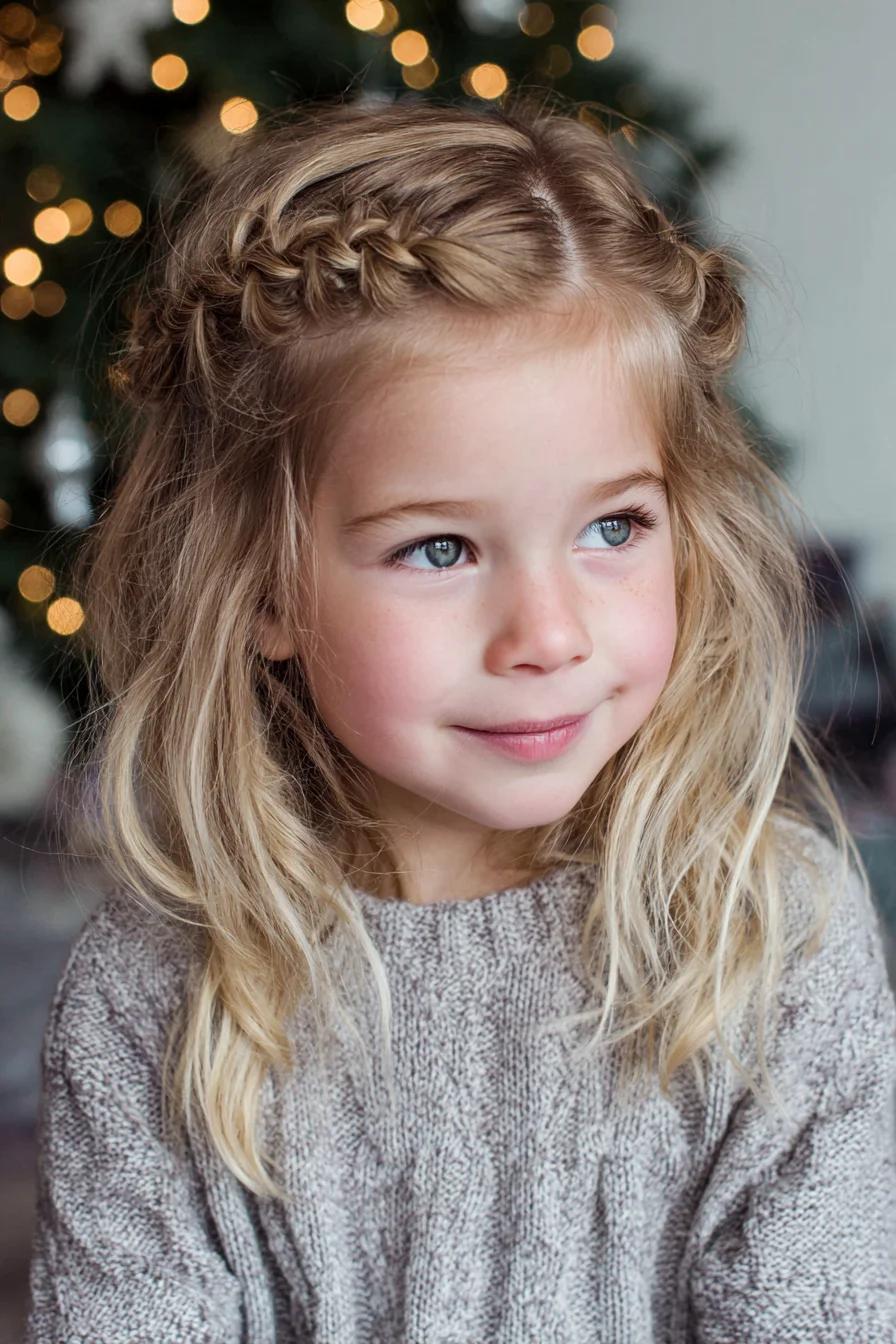 Half-Up Twisted Crown with Beachy Waves — Medium-Length Blonde Hair