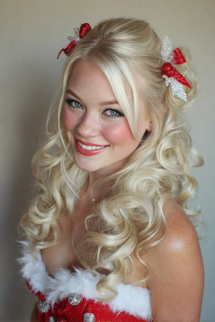 Half-Up Voluminous Long Curls with Face‑Framing Layers