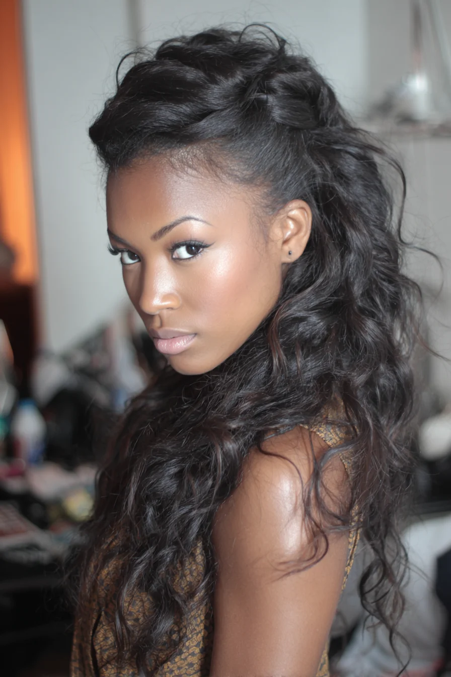 Half-Up Voluminous Waves for Natural Textured Hair