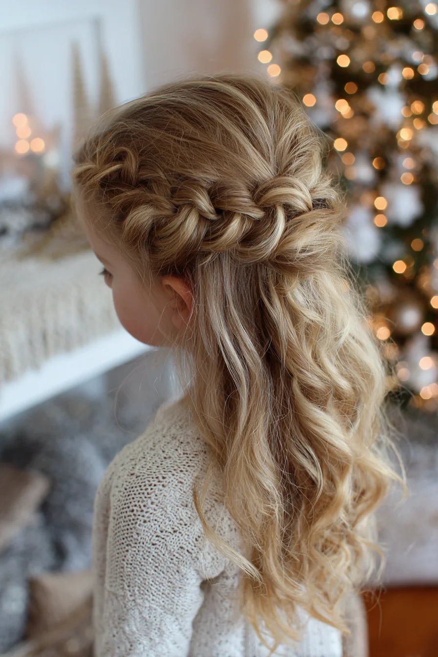 Half‑Up Waterfall Braid with Soft Loose Curls