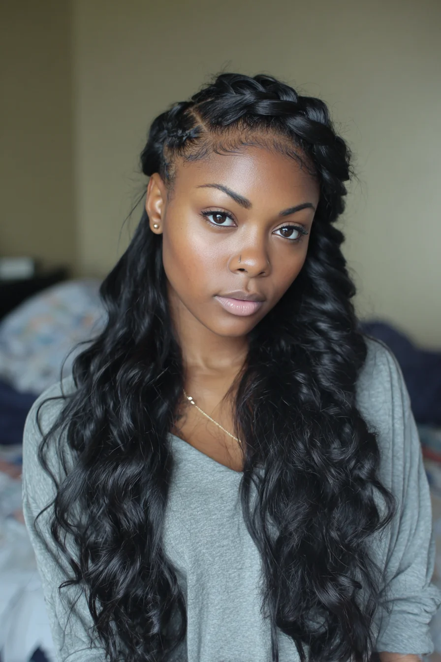 Halo Crown Dutch Braid with Long Loose Waves