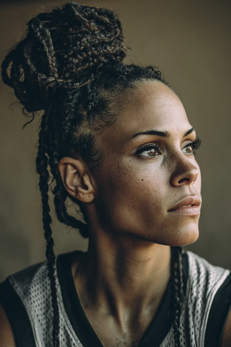 High Braided Bun with Cornrows — Textured Protective Hairstyle