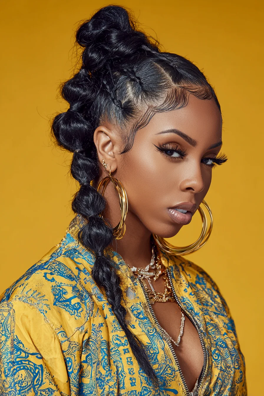 High Bubble Braid with Sleek Cornrows & Laid Edges